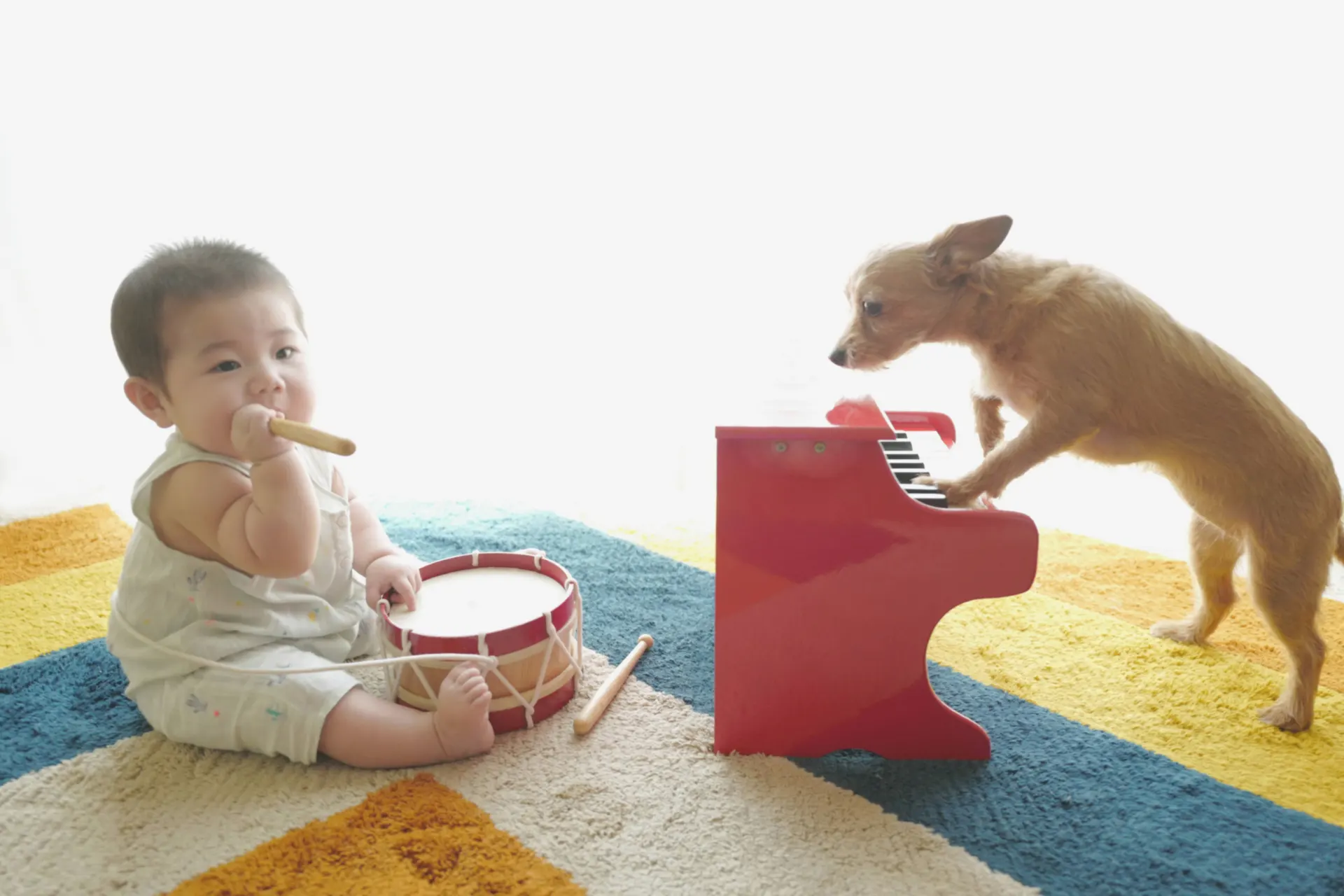 おもちゃの楽器で遊ぶ赤ちゃん